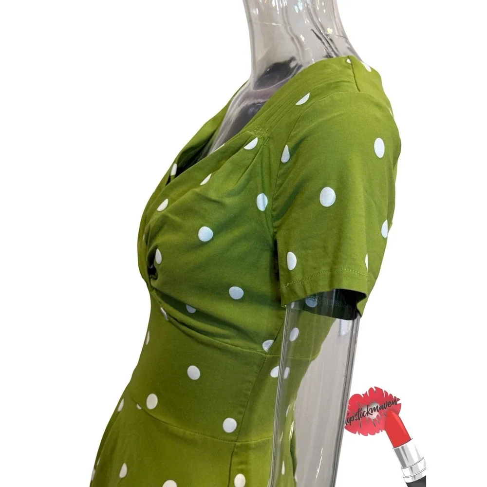 Unique Vintage Dress Womens Small 4 Green Polka Dot Retro Midi - Picture 4 of 16